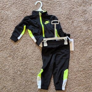 Nike Black and Lime Green Kids Tracksuit
